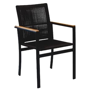Cadeira Poltrona Amélia Premium Corda Náutica Baços Madeira Para Jardim Jantar Piscina Preto