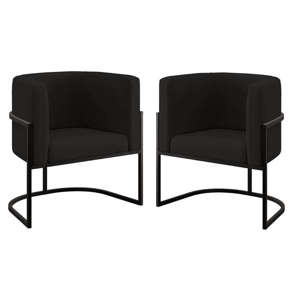 Kit 02 Poltronas Lua Com Base De Metal Black Sala Reforçada Preto
