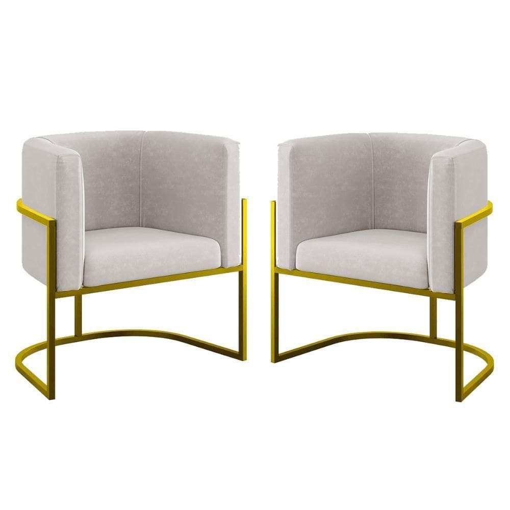 Kit 02 Poltronas Lua Com Base De Metal Gold Sala Reforçada Bege