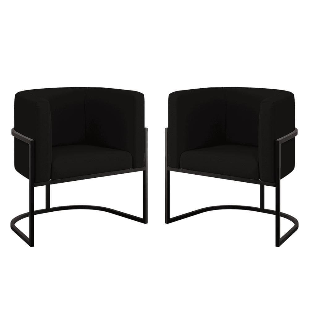 Kit 02 Poltronas Lua Sala Decorativa Base Ferro Black Veludo Preto