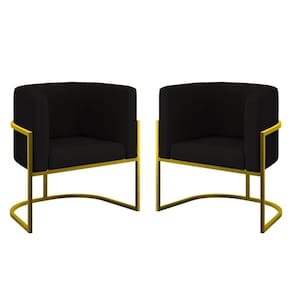 Kit 02 Poltronas Lua Sala Decorativa Base Ferro Gold Veludo Preto