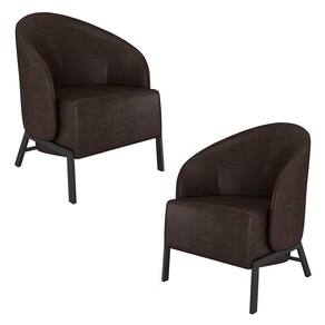 Kit 2 Poltronas Decorativa Sala De Estar Kenya Pés Em Ferro Pu Preto/marrom G33 - Gran Belo
