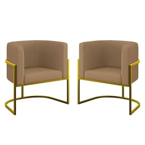 Kit 02 Poltronas Lua Com Base De Metal Gold Sala Veludo Capuccino