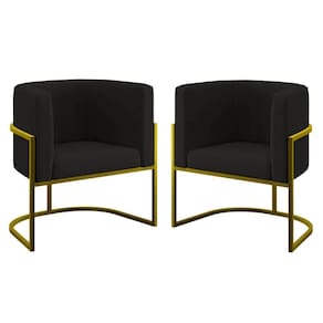 Kit 02 Poltronas Lua Sala Decorativa Base De Ferro Gold Preto