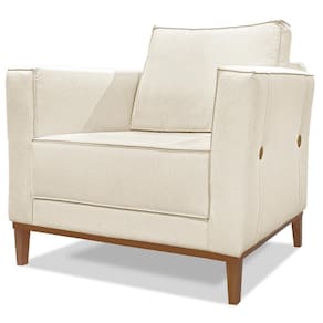 Poltrona Decorativa Balli 1 Lugar Pes Madeira Linho Natural Ezz Natural