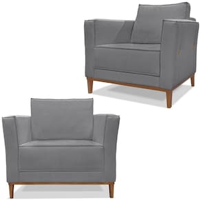 Kit 2 Poltronas Decorativas Balli Pes Madeira Linho Cinza Ezz Cinza