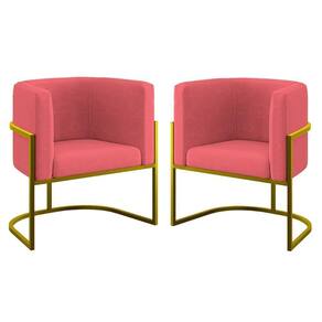Kit 02 Poltronas Lua Sala Decorativa Base De Ferro Gold Rosa