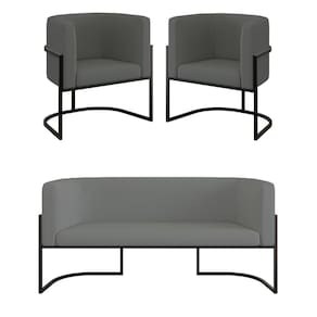 Kit 2 Poltronas Sofá 2 Lugares Base De Metal Black Veludo Cinza