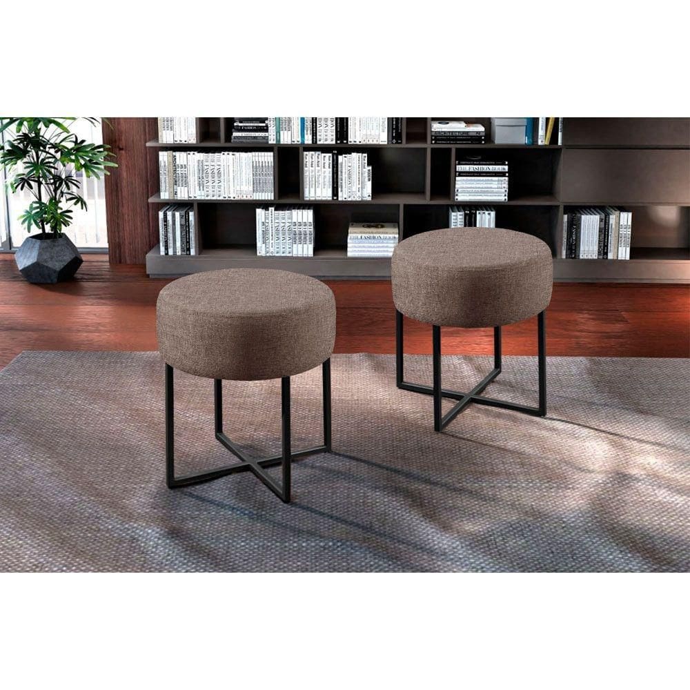 Conjunto 2 Puff Otávio Luxo Base Preta Castellar Móbile Cappuccino