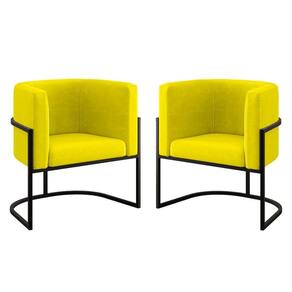 Kit 02 Poltronas Lua Sala Decorativa Base De Ferro Black Amarelo