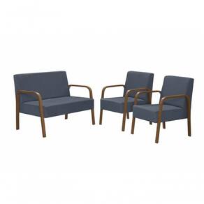 Conjunto Luna 1 Poltrona 2 Lugares E 2 Poltronas De 1 Lugar Braço Madeira D Salla Suede