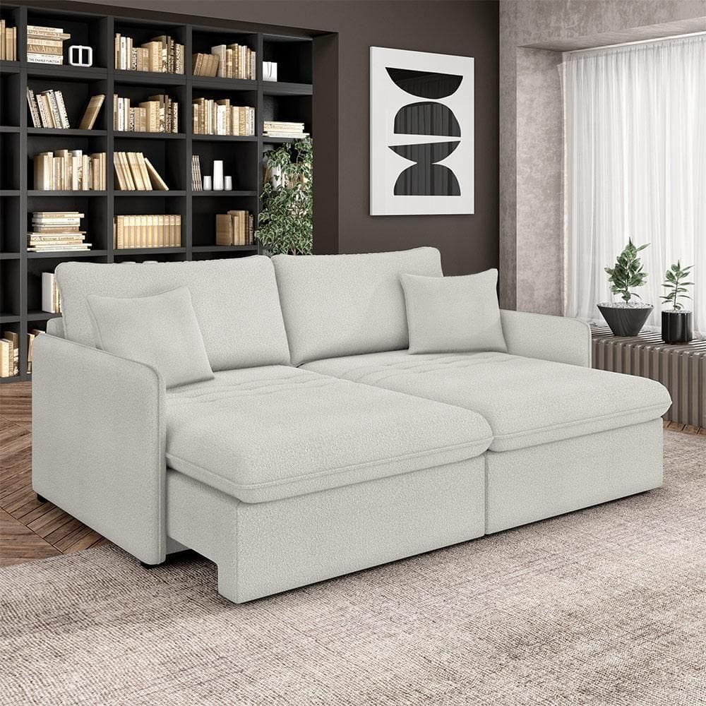 Sofá Reclinável E Retrátil Gandalf Bipartido 234cm Caixa Zero Com Almofadas Bouclê Cinza G33 - Gran