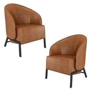 Kit 2 Poltronas Decorativa Sala De Estar Kenya Pés Em Ferro Pu Preto/caramelo G33 - Gran Belo