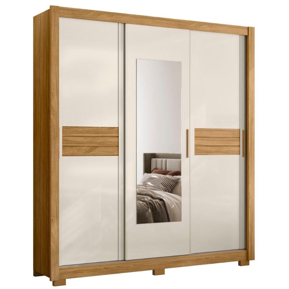 Guarda Roupa Casal Canadá Espelho 3 Portas De Correr Freijó Off White Moval