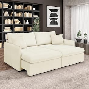 Sofá Reclinável E Retrátil Gandalf Bipartido 194cm Caixa Zero Com Almofadas Bouclê Off White G33