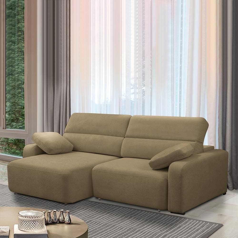 Sofá Decorativo Sala De Estar ícaro 3 Lugares 260cm Reclinável E Retrátil Bouclê Castor