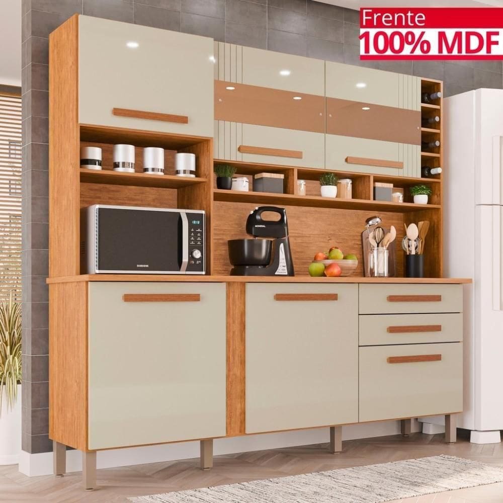 Cozinha 6 Portas 2 Gavetas Amanda Com Espelho - Tudo De Móveis Cinamomo/off
