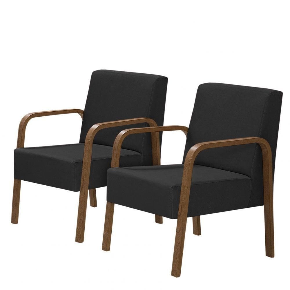 Kit 2 Poltronas Decorativas 1 Lugar Luna Braço Madeira D Salla Suede