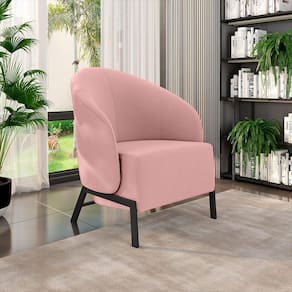 Poltrona Decorativa Sala De Estar Kenya Pés Em Ferro Veludo Preto/rosê G33 - Gran Belo