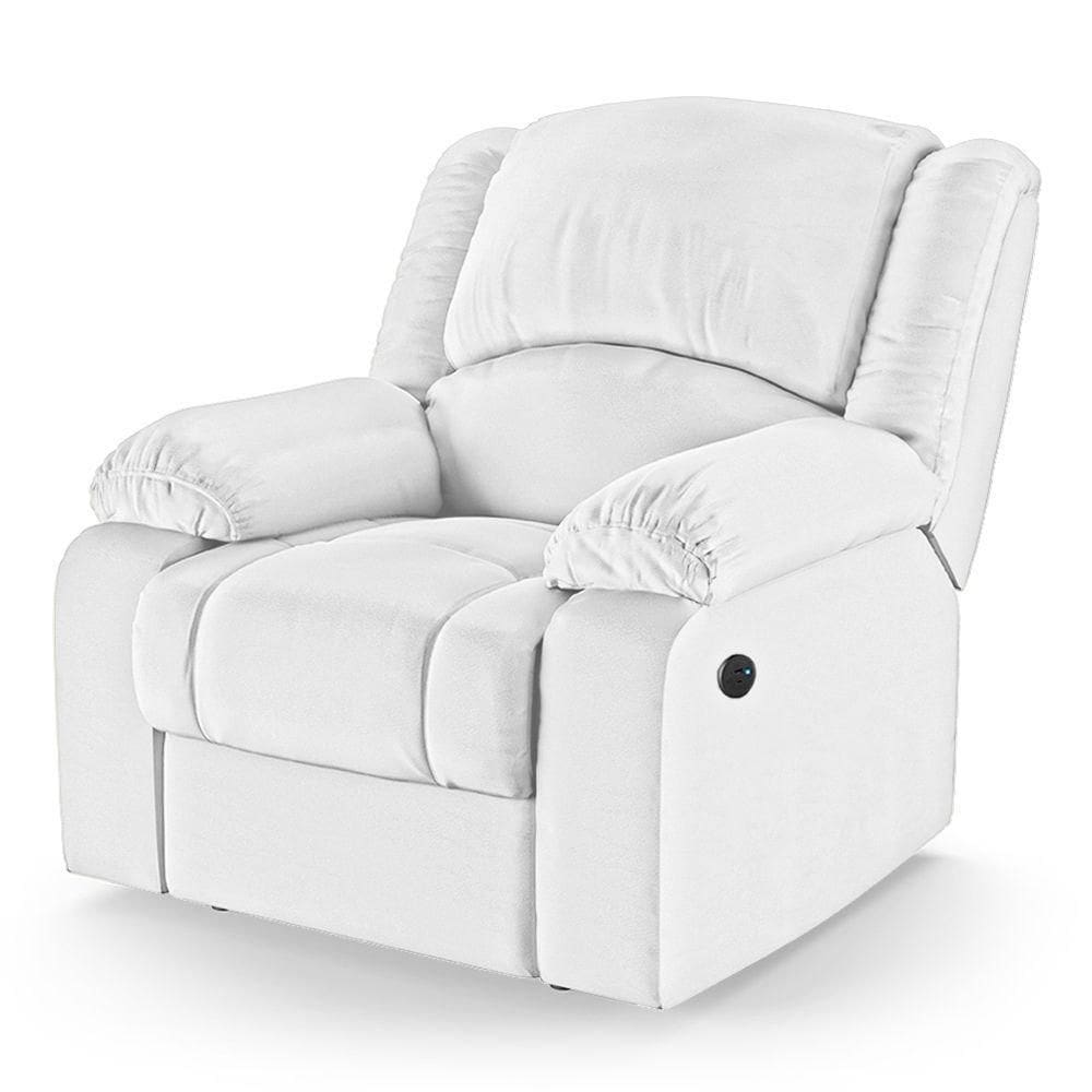 Poltrona Do Papai Reclinável Melim Controle Power Elétrico Usb Sintético Pu Fh1 - D`rossi Cor Branco