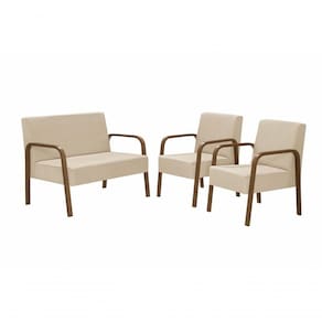 Conjunto Luna 2 Poltronas De 1 Lugar E 1 Poltrona De 2 Lugares Braço Madeira Dsalla Suede