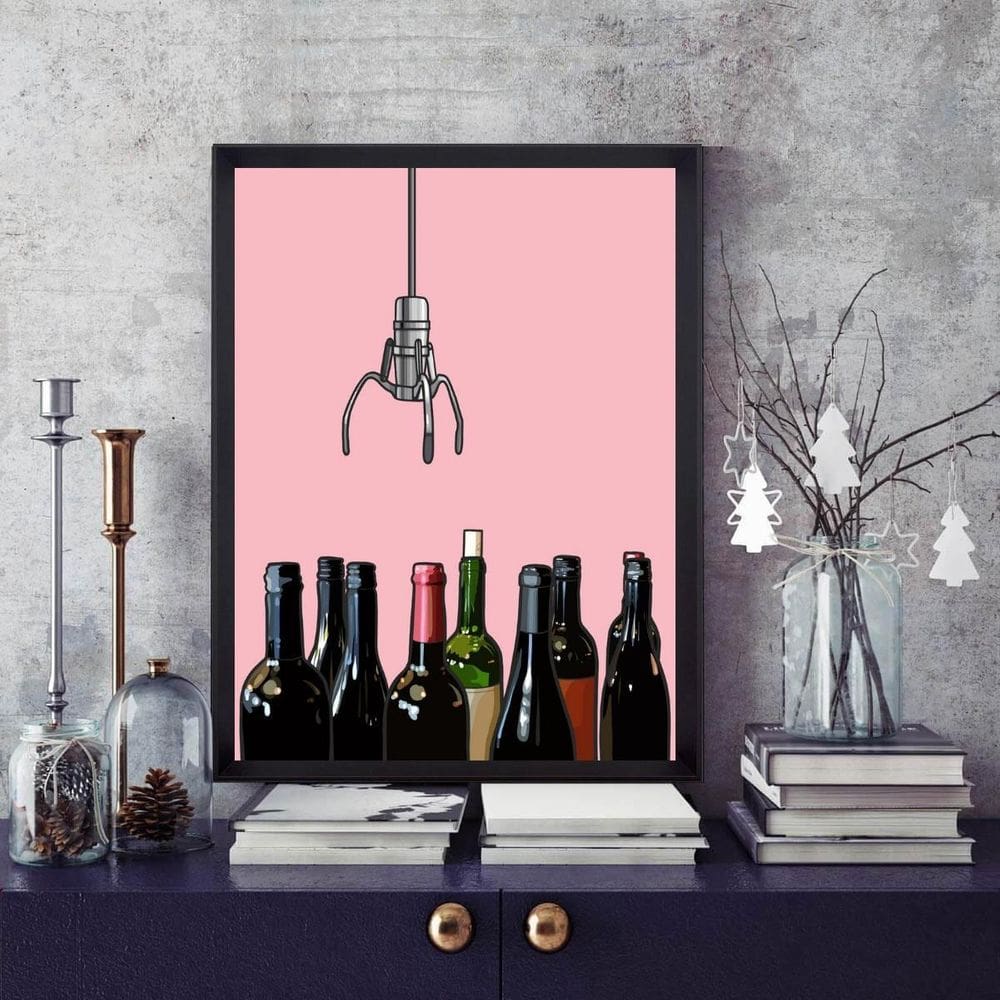 Quadro Divertido Vinho - Máquina 45X34Cm - Com Vidro