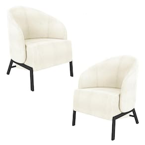 Kit 2 Poltronas Decorativa Sala De Estar Kenya Pés Em Ferro Bouclê Preto/off White G33 - Gran Belo
