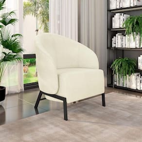 Poltrona Decorativa Sala De Estar Kenya Pés Em Ferro Bouclê Preto/off White G33 - Gran Belo