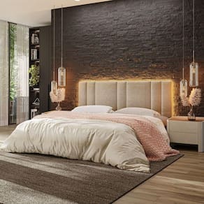 Cabeceira Estofada Cama Casal King Size Led Splend 200 Cm Veludo Bege