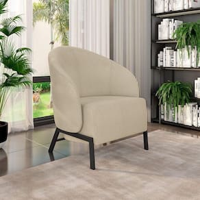 Poltrona Decorativa Sala De Estar Kenya Pés Em Ferro Bouclê Preto/bege G33 - Gran Belo