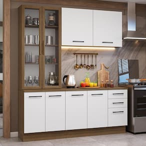 Armário De Cozinha Completa 190cm Com Cristaleira Agata Madesa Rustic Branco