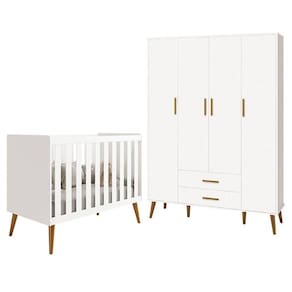 Jogo De Quarto Infantil Isis Guarda Roupa 4 Portas E Berço Branco - Reller Móveis Branco
