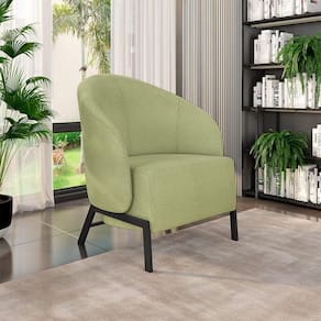 Poltrona Decorativa Sala De Estar Kenya Pés Em Ferro Bouclê Preto/verde G33 - Gran Belo