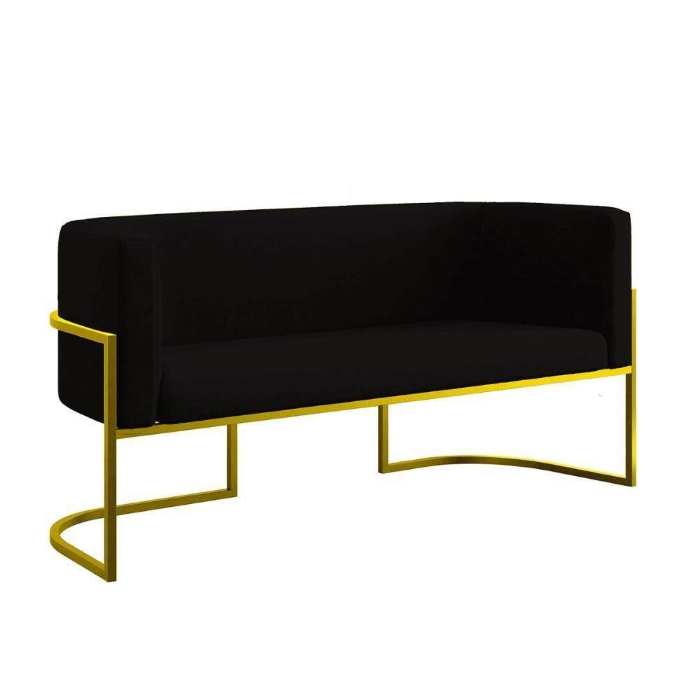 Sofá Namoradeira 2 Lugares Moderna Base Metal Gold Balaqui Preto