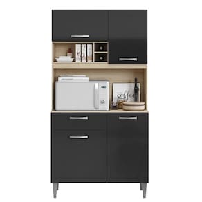 Armario Kit Cozinha 4 Portas 1 Gaveta Avena Grafite Armoveis Avena Grafite