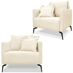 Kit 2 Poltronas Sala De Estar Liv Pes Aço Linho Perola Ezz Perola