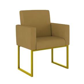 Poltrona Moderna Confortável Base Ferro Dourada Balaqui Decor Capuccino