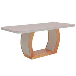 Mesa De Jantar Tampo Mdf E Vidro 1,80m X 0,90m Naturale Off White Olimpic Bom Pastor