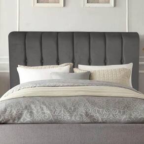 Cabeceira Estofada Kiara 140cm Casal Box Quarto Suede Cinza Escuro Grafite - Gat Magazine
