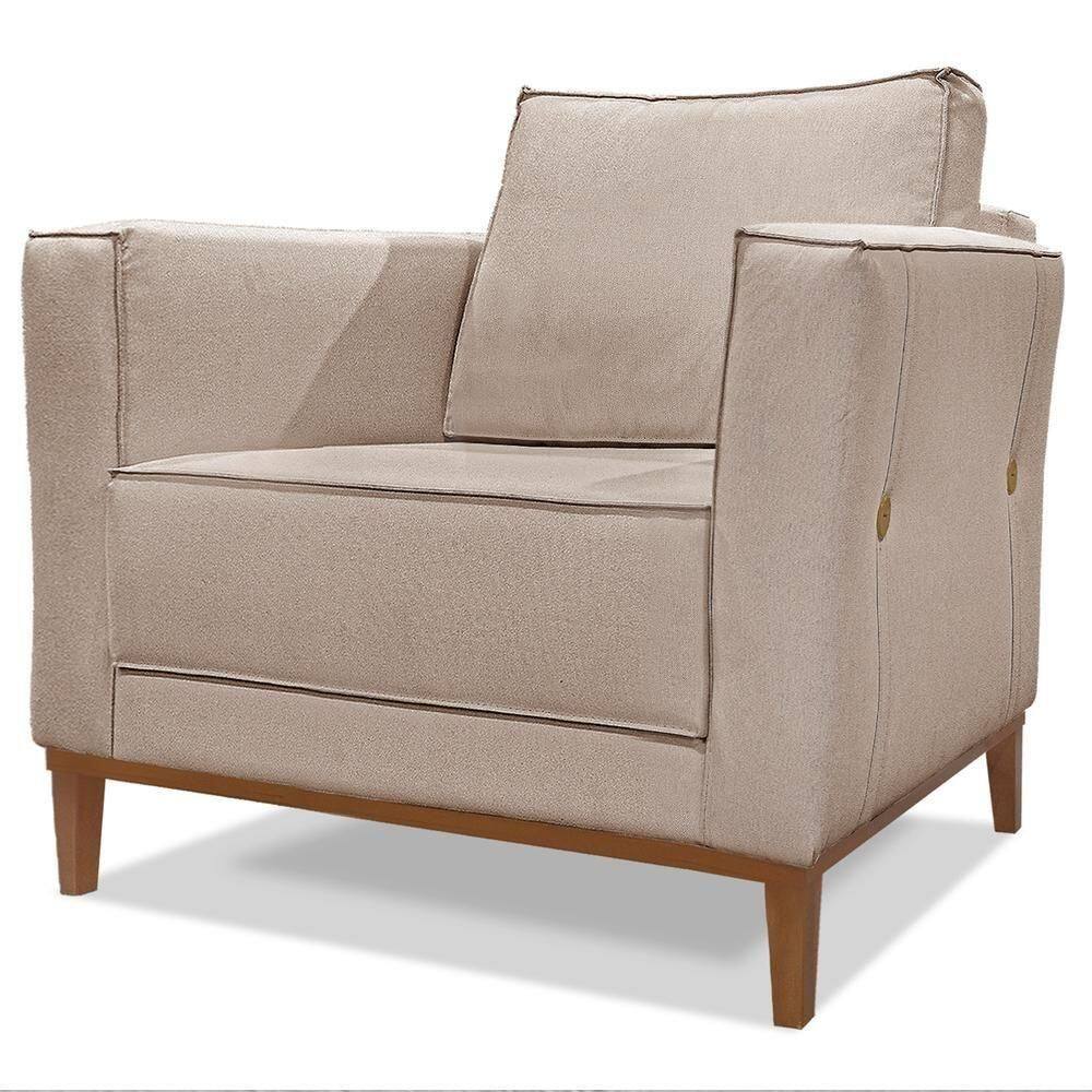 Poltrona Decorativa Balli 1 Lugar Pes Madeira Linho Areia Ezz Areia