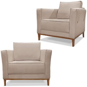 Kit 2 Poltronas Decorativas Balli Pes Madeira Linho Areia Ezz Areia