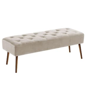Banco Estofado Rubi 1,60m Suede Bege - Clique Decorações