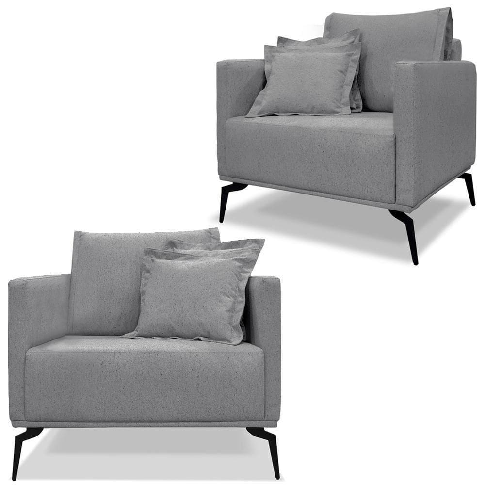 Kit 2 Poltronas Sala De Estar Liv Pes Aço Linho Cinza Ezz Cinza