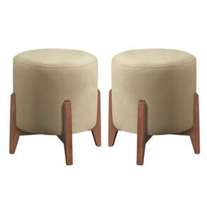 Kit 2 Puff Decorativo Para Sala Redondo Luxo Viena Linho Bege