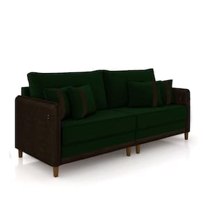 Sofá Living Montecarlo 3 Lugares Bipartido 252cm Pés Em Madeira Veludo-pu Verde-marrom G33 Gran Belo