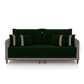 Sofá Living Montecarlo 2 Lugares Bipartido 192cm Pés Em Madeira Veludo-pu Verde-cinza G33 Gran Belo