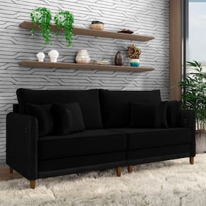 Sofá Living Montecarlo 2 Lugares Bipartido 192cm Pés Em Madeira Veludo-pu Preto G33 Gran Belo
