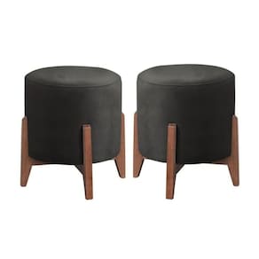 Kit 2 Puff Decorativo Para Sala Redondo Luxo Selena Suede Preto