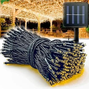 Pisca Cordão 100 Leds 10M Recarregável Energia Solar -Quente