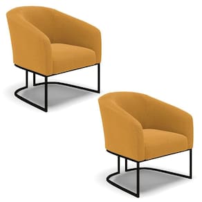 Poltrona Para Sala Industrial Preto Kit 2 Stella Bouclê Mostarda D03 - D`rossi